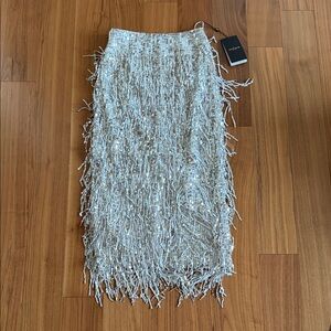 Elegant Silver Fringe Pencil Skirt